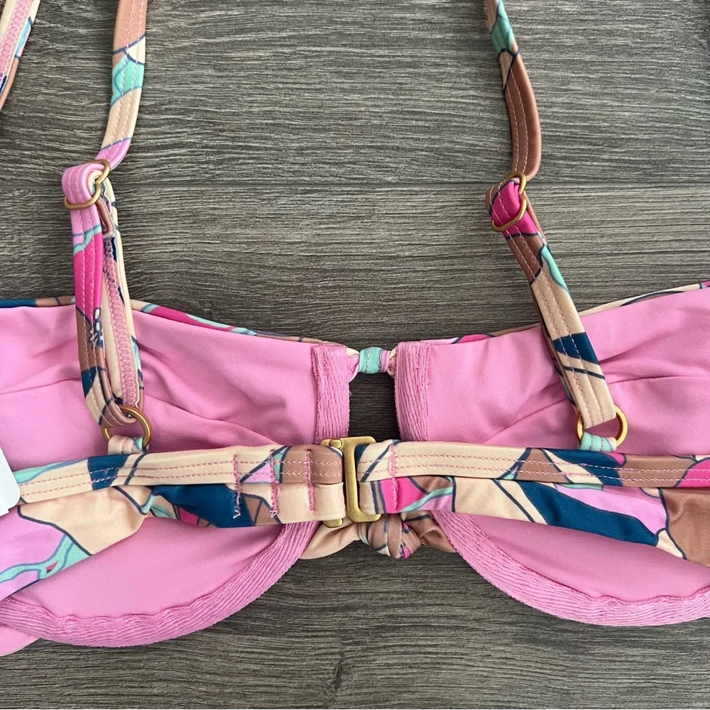 L*SPACE Rose Underwire Bikini Top Small Floral Pink Balconette Swimwear Revolve